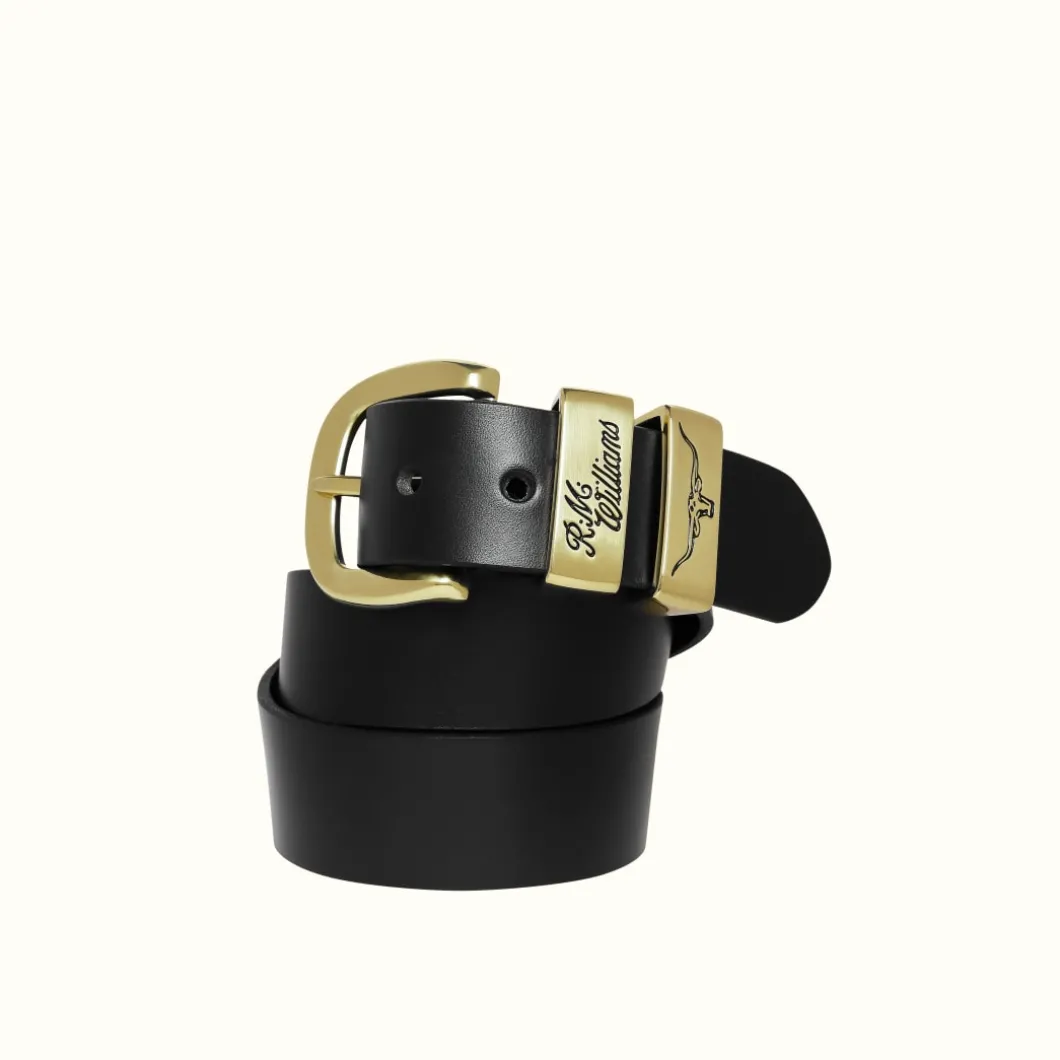 R.M. Williams 1 1/2" 3 Piece Solid Hide Belt Black New
