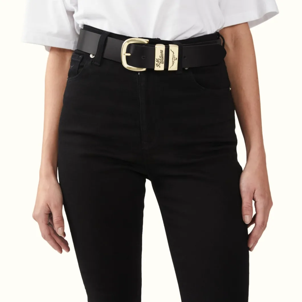 R.M. Williams 1 1/2" 3 Piece Solid Hide Belt Black New