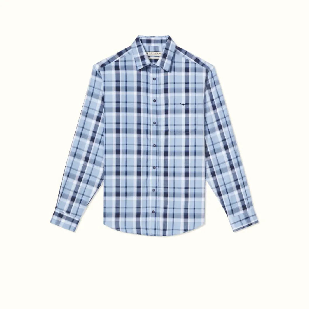 R.M. Williams Collins Shirt Light Blue Navy White Sale