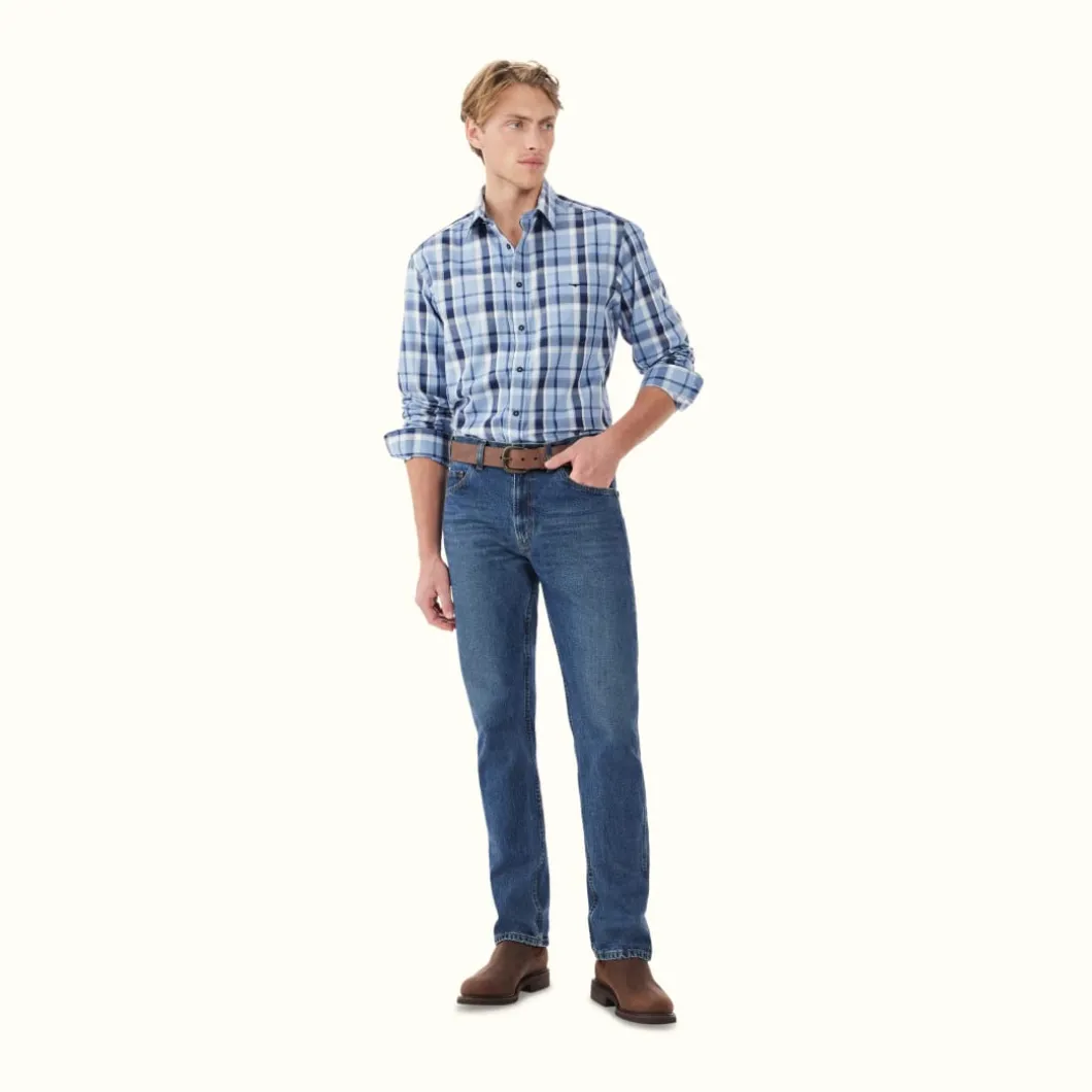 R.M. Williams Collins Shirt Light Blue Navy White Sale