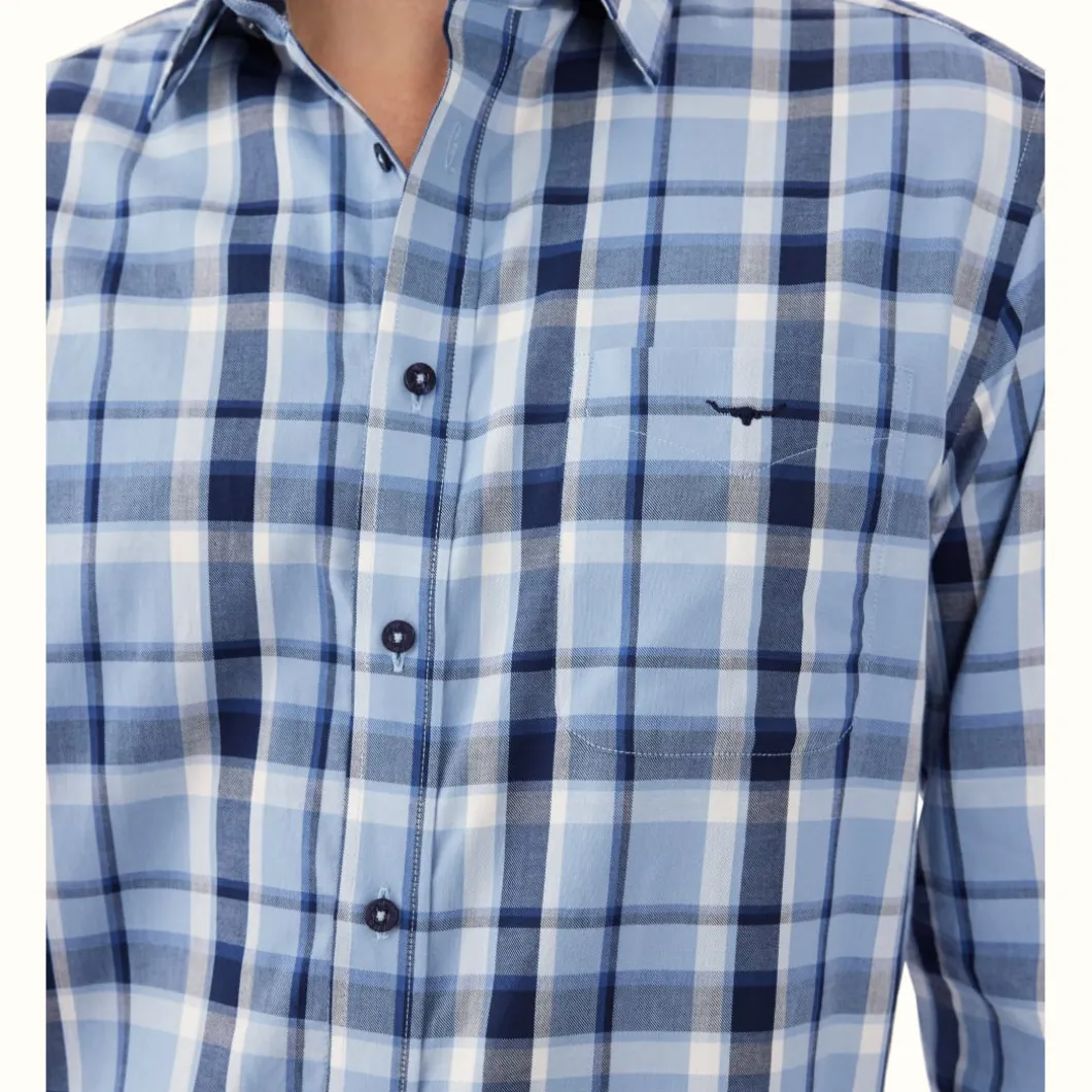 R.M. Williams Collins Shirt Light Blue Navy White Sale