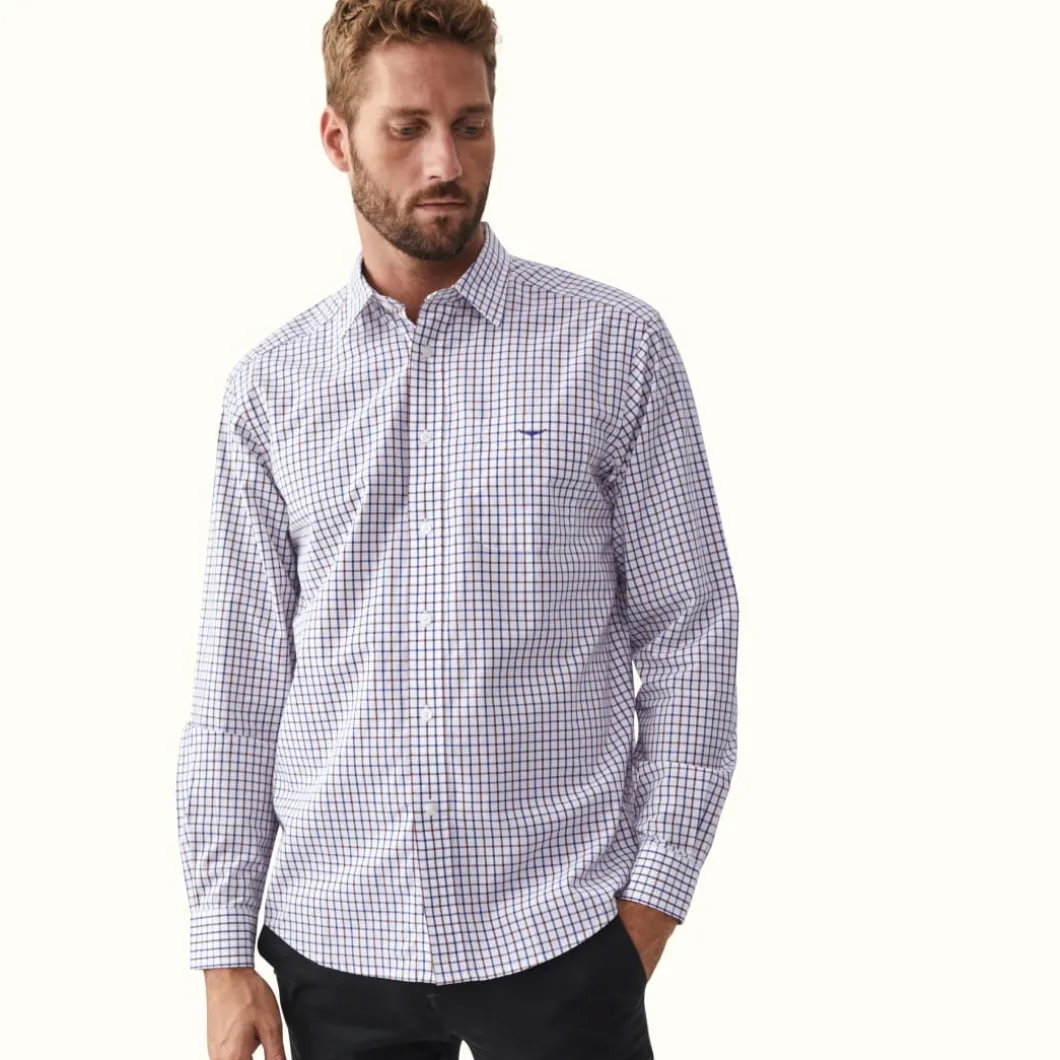R.M. Williams Collins Shirt Navy Burgundy White Hot