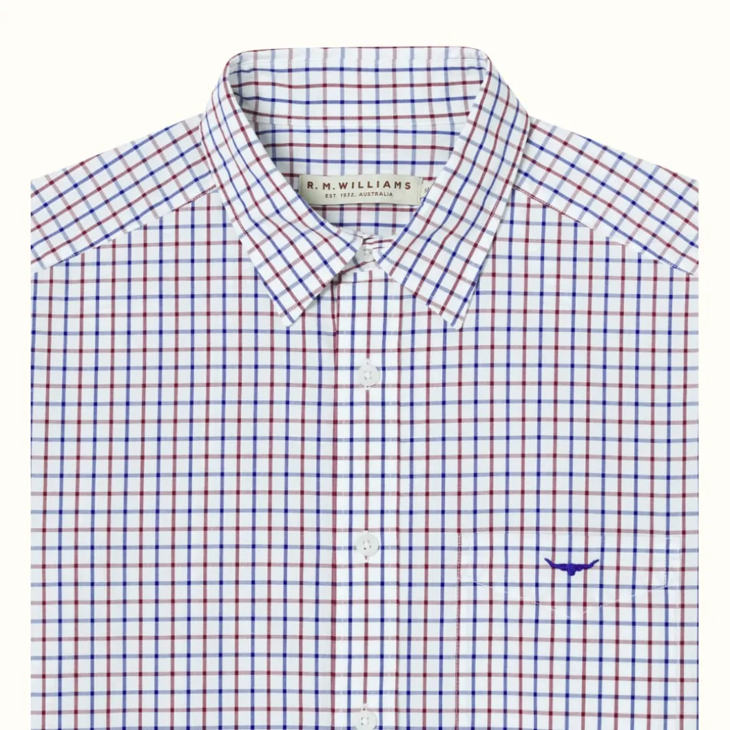 R.M. Williams Collins Shirt Navy Burgundy White Hot