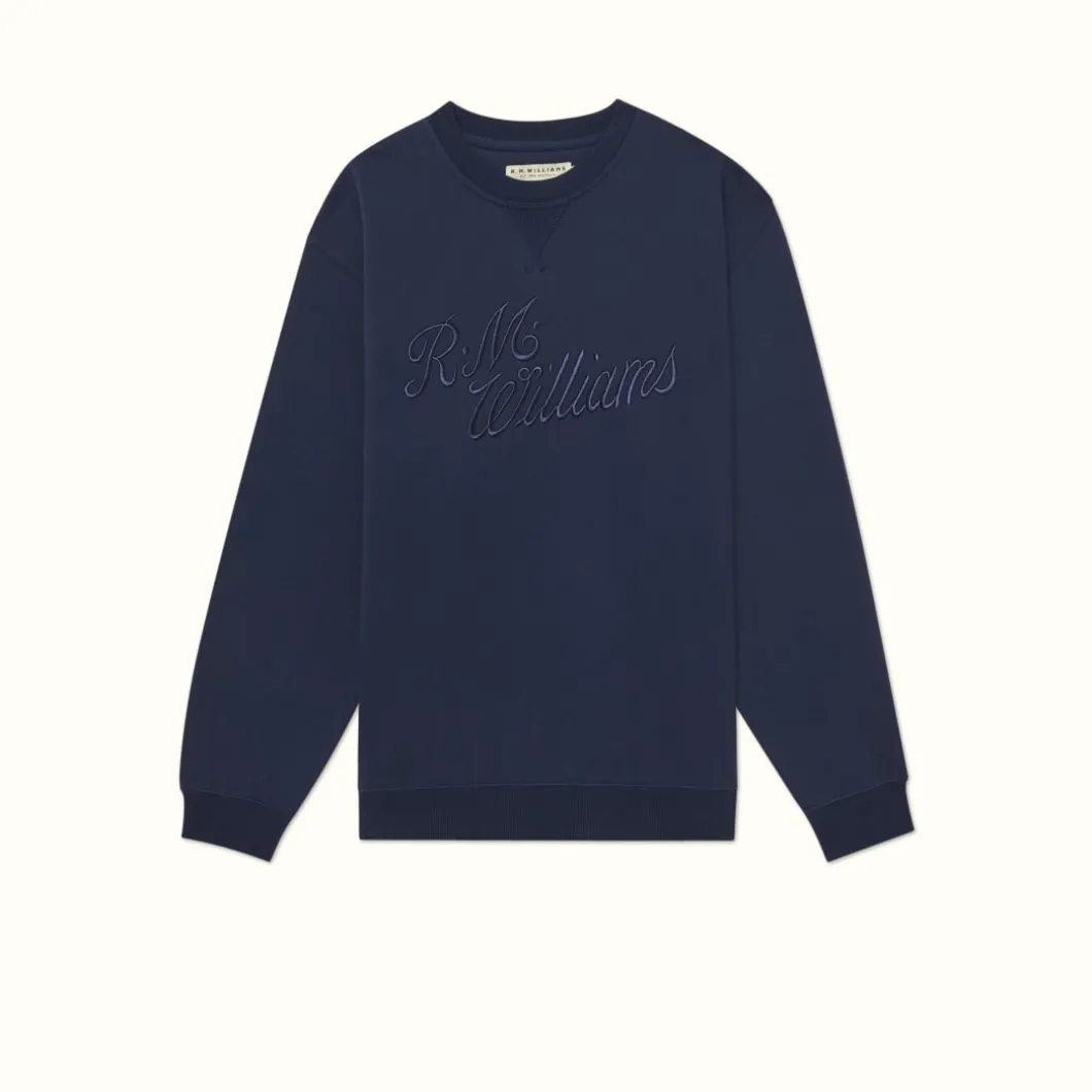 R.M. Williams R.M.W Script Crew Neck Navy New