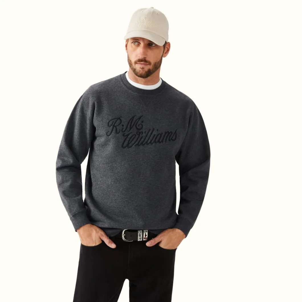 R.M. Williams R.M.W Script Crew Neck Charcoal Clearance