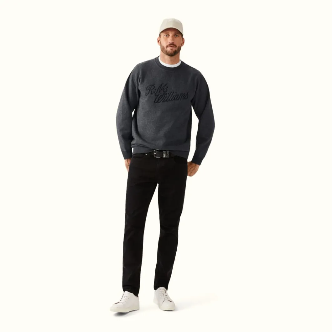 R.M. Williams R.M.W Script Crew Neck Charcoal Clearance