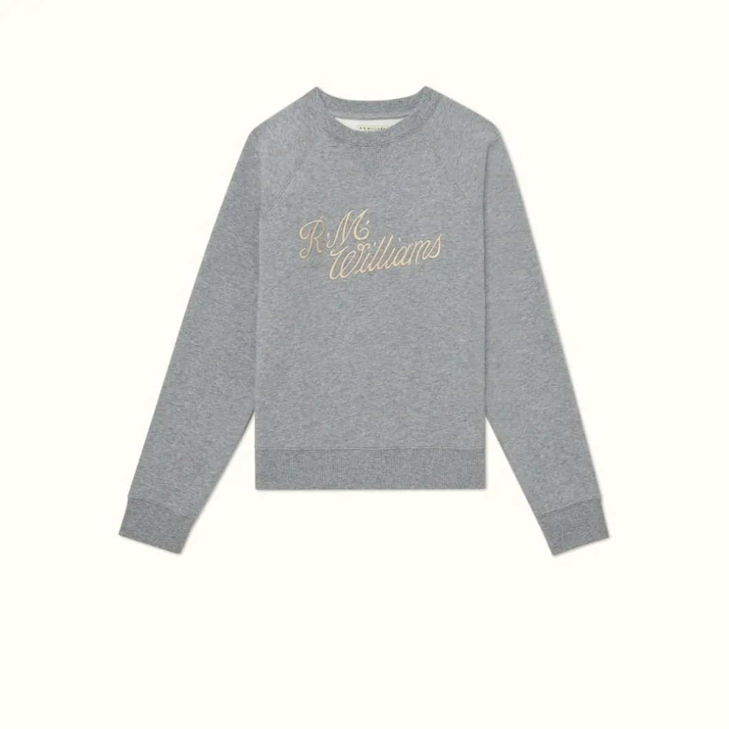 R.M. Williams R.M.W Script Crew Neck Sweater Grey Marle Cheap
