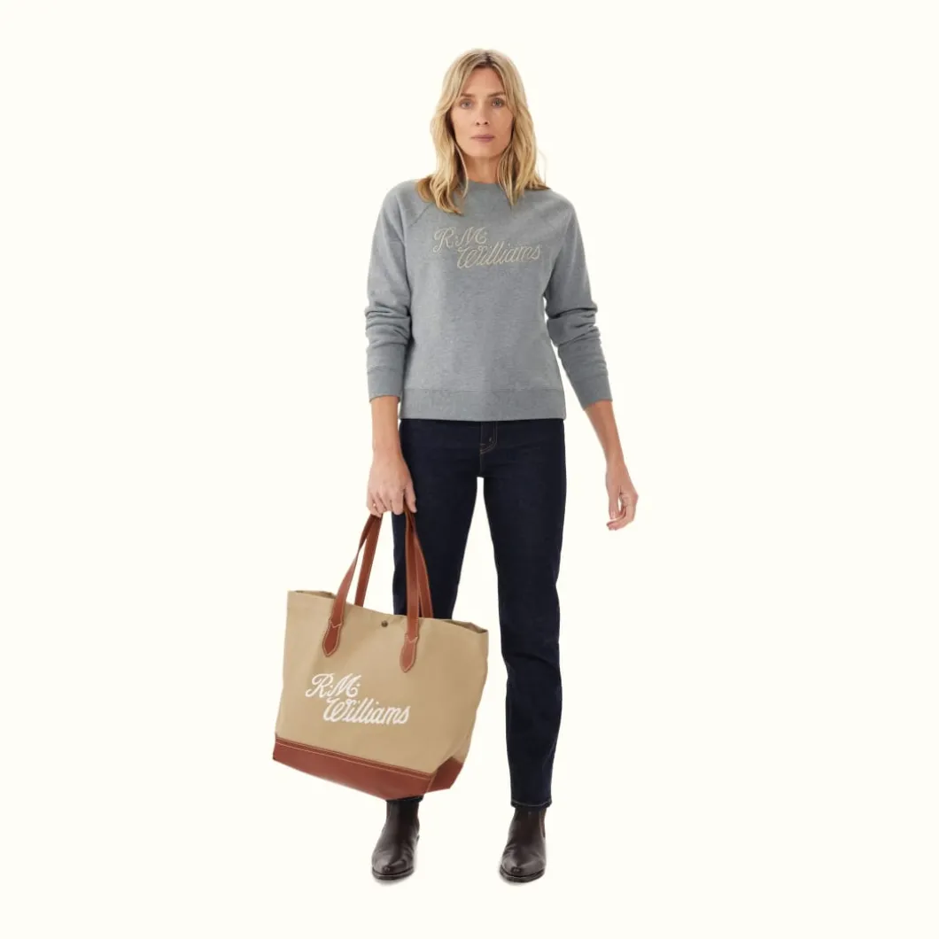 R.M. Williams R.M.W Script Crew Neck Sweater Grey Marle Cheap
